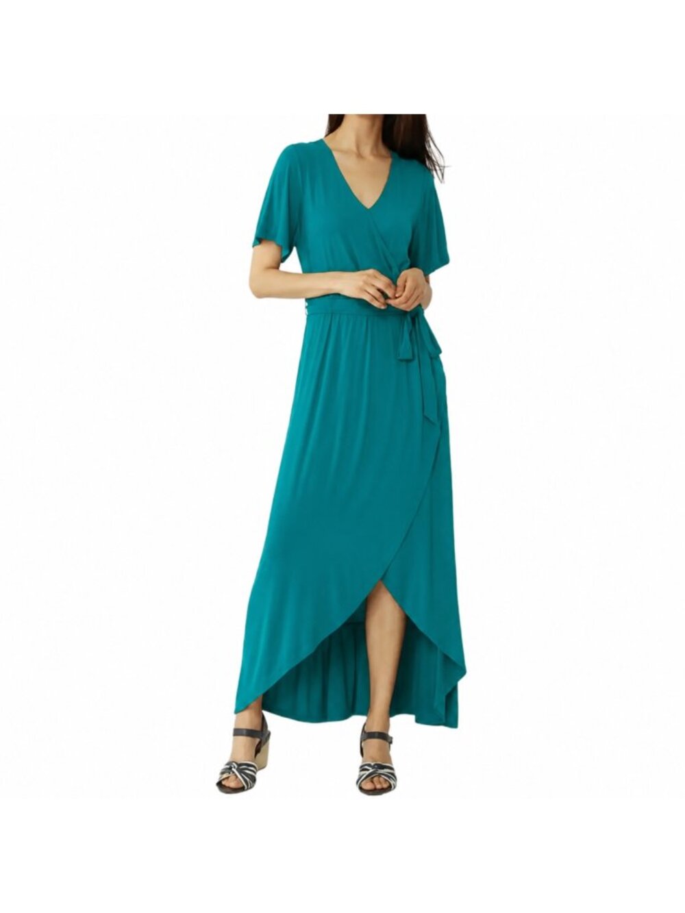 NEW Terrera Turquoise Aster Wrap Maxi Dress Bamboo- Large